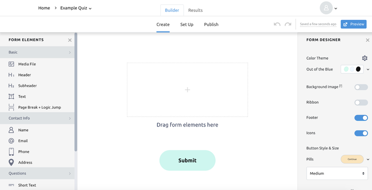 A drag-and-drop form builder in Lead Generation Forms app