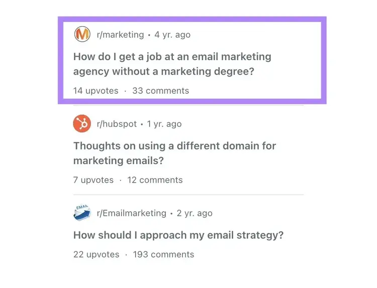 Related posts on the right-hand side of Reddit with the first post highlighted.