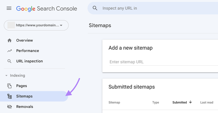 “Sitemaps” highlighted in the left-hand navigation