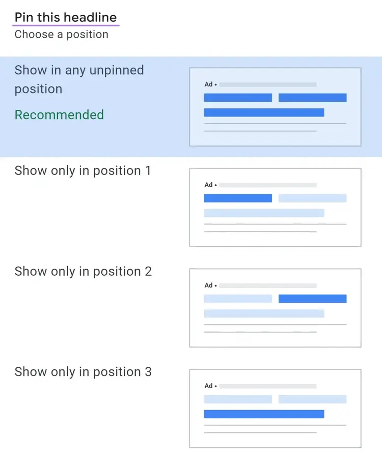Choose the position under the "Pin this headline" window