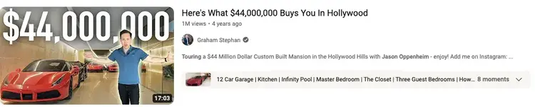 Graham Stephan's "Here's what $44,000,000 buys you in Hollywood" video