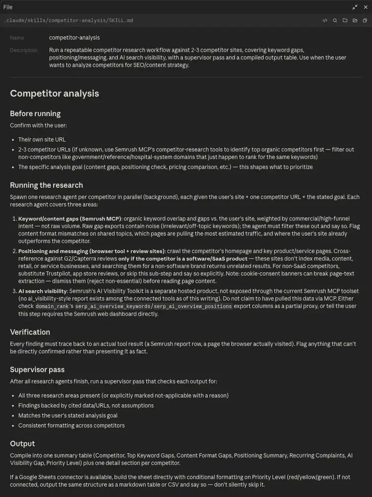 A competitor analysis skill created on Claude Code.