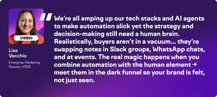 Quote card from Lisa Vecchio about combining AI and human elements in B2B marketing strategy and engagement.