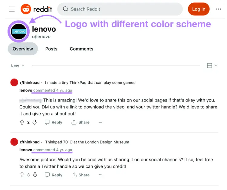 Lenovo Reddit account