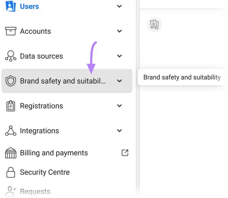 “Brand safety and suitability" option highlighted