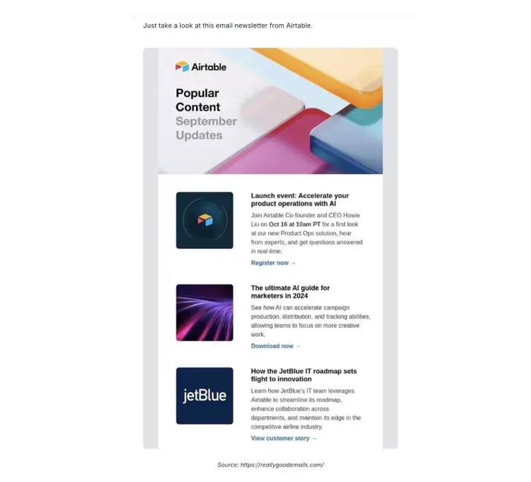 Using a screenshot of an email newsletter to better explain a concept.