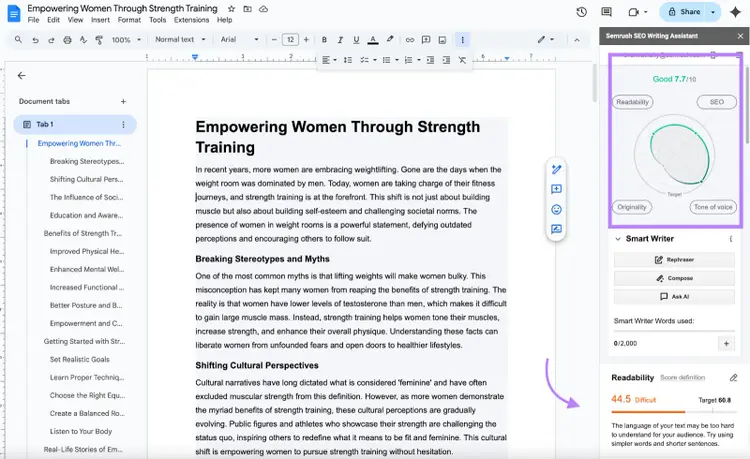 SEO Writing Assistant example