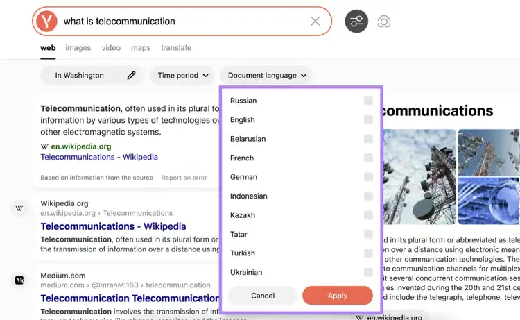 Document language filter is applied.