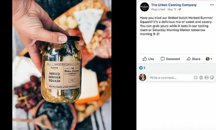 Urban Canning ad showing herbed summer squash with limited availability notice