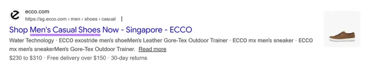 Google search result displaying a concise title that uses relevant terms instead of repeated keywords.