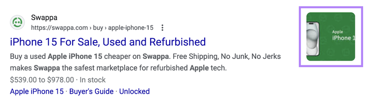 image highlighted in serp listing