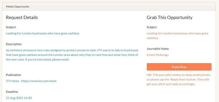 "Media opportunity" section in PressPlugs