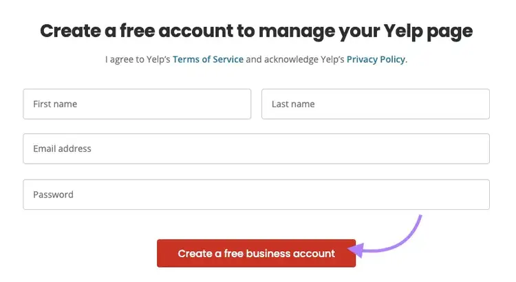 Yelp business sign up page.