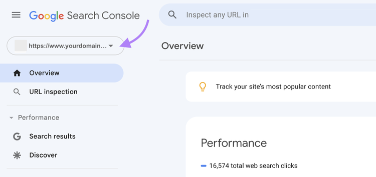 choose your domain in Google Search Console