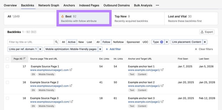 Semrush's Backlinks tool.