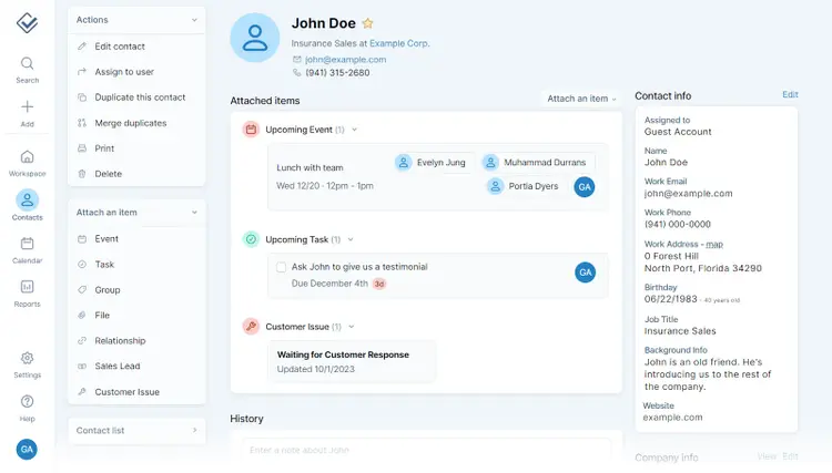 Contacts board in Less Annoying CRM