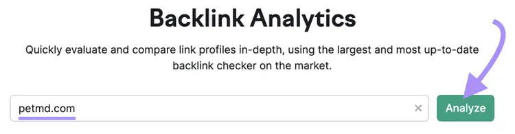"petmd.com" entered into the Backlinks search bar