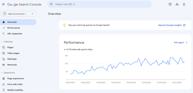 an overview report in Google Search Console