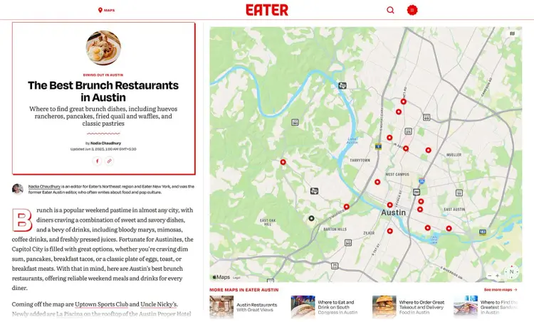Article about best brunch spots in Austin with a map of restaurant locations