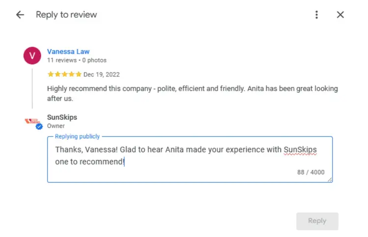 A local review reply