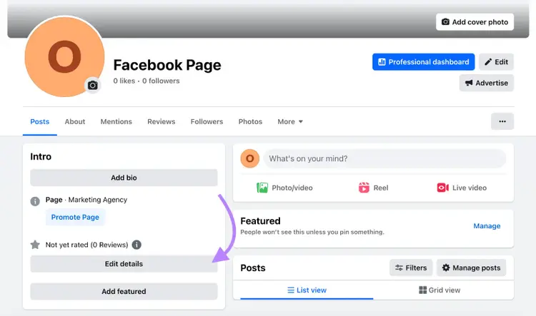 edit details button on page's overview