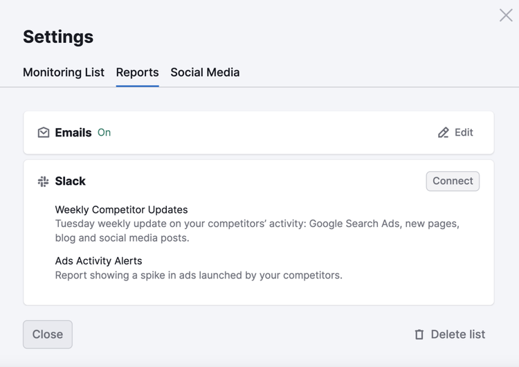 Reports settings section in EyeOn tool