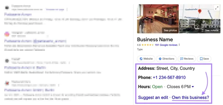 This link is present below address, phone, and hours.