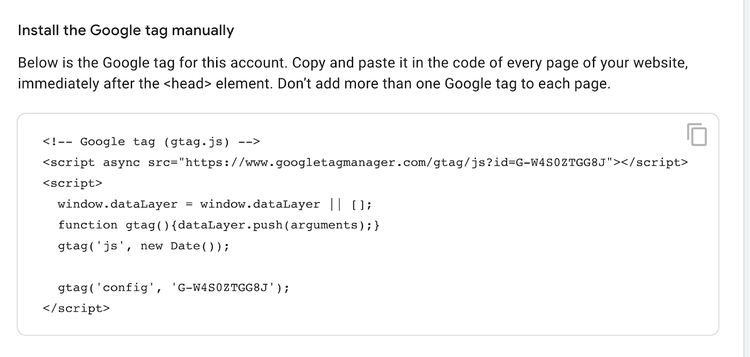 install the google tag manually