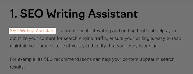 SEO Writing Assistant tool link in Semrush blog