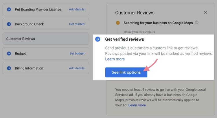 See link options button