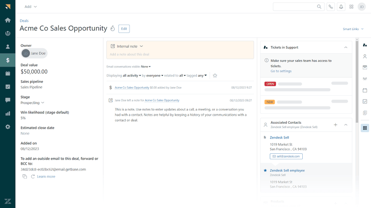 Zendesk Sell dashboard