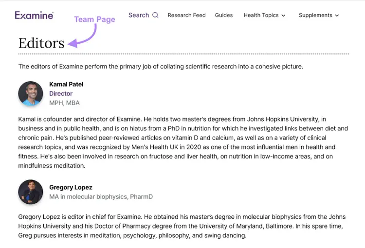 Team page for Editors