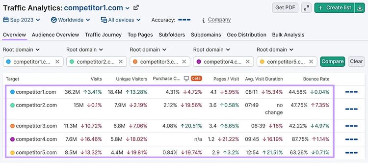 An "Overview" report in Traffic Analytics tool