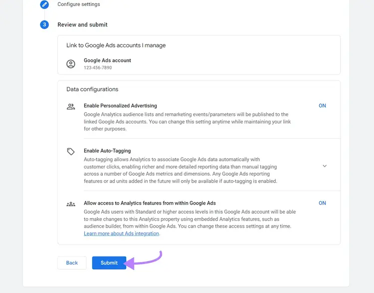 "Review and submit" window
