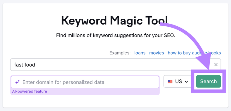 Keyword Magic Tool interface for finding SEO keyword suggestions