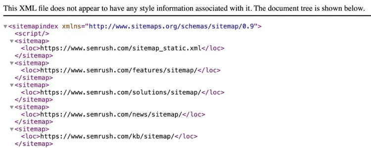 xml sitemap showing a full list of URLs in plain text so crawlers can easily access them