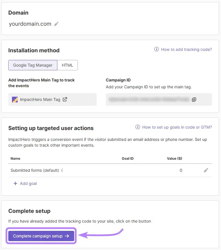 Setting up ImpactHero page