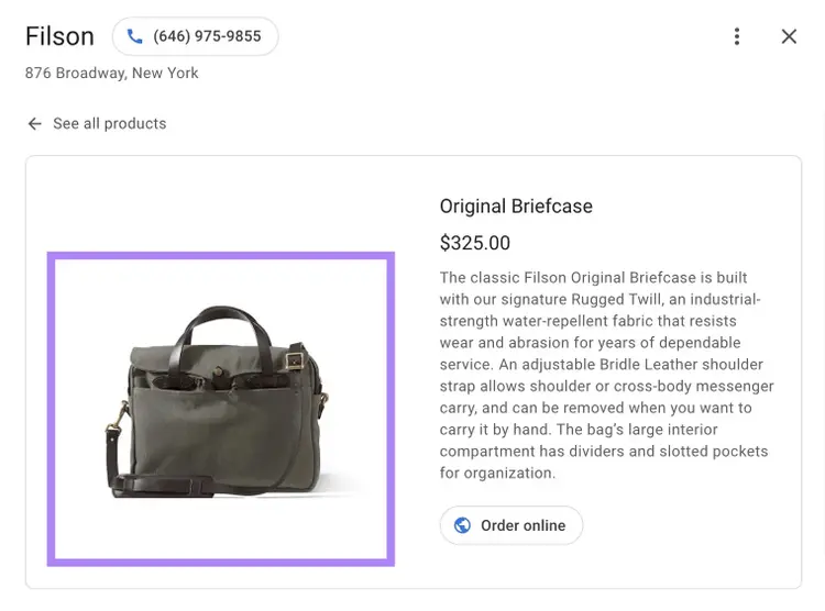 A well-lit, centered, and clearly focused product photo highlighted on a GBP listing.