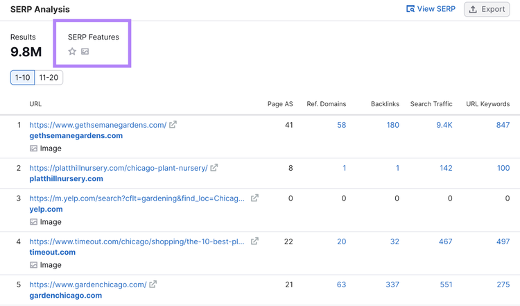 serp features include images and star ratings