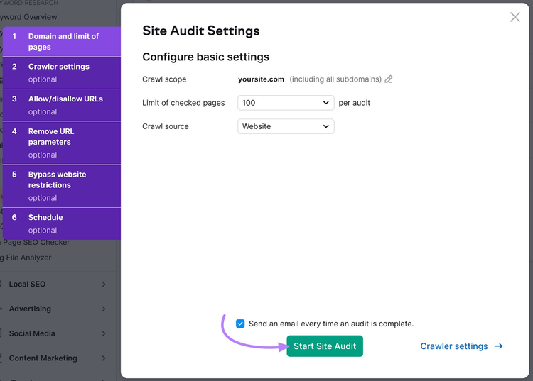 Site Audit Settings