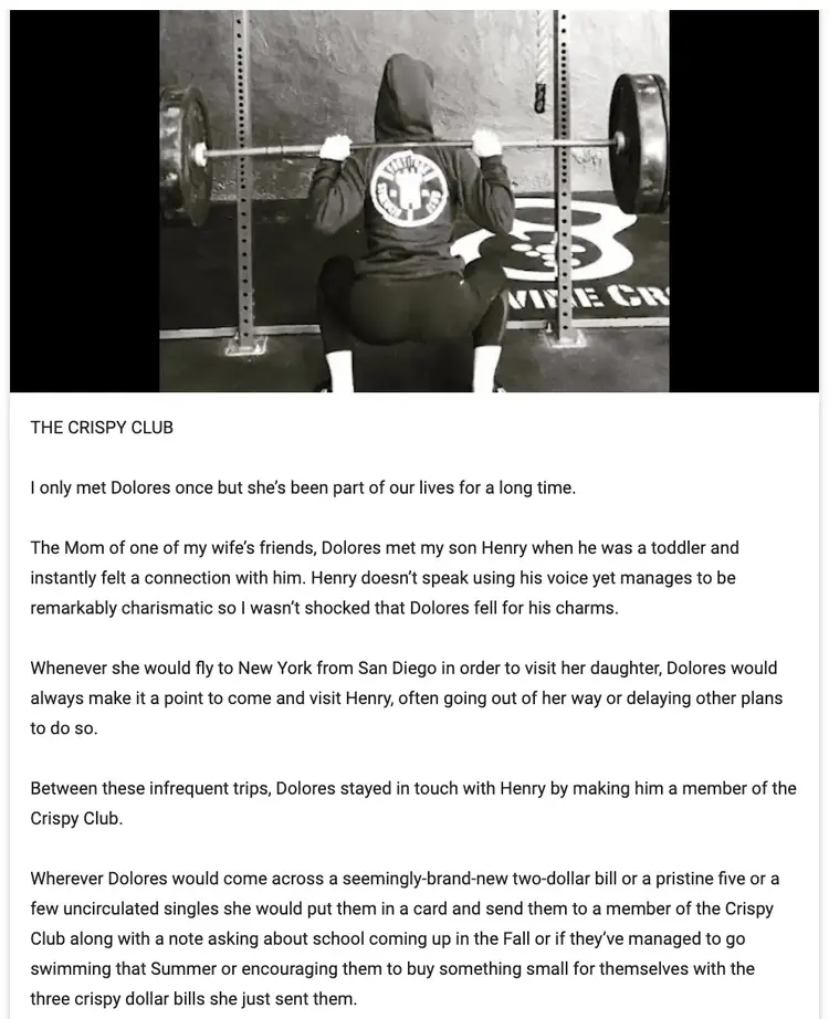 Google Business Profile post by a fitness brand, The Fort NYC, using personal stories to build an emotional connection with their customers.