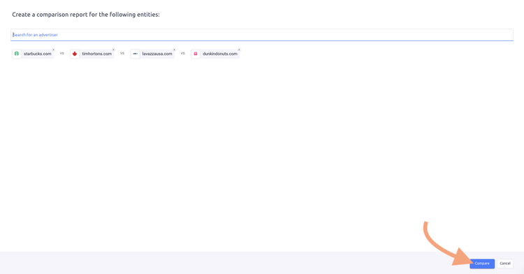 The form to confirm brands for a competitor analysis on AdClarity.