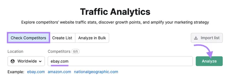 search for your competitors in Traffic Analytics tool to get insights into marketing channels that work for them