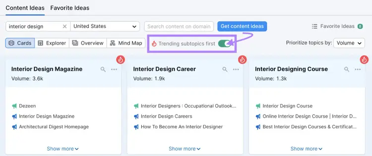 Switch the toggle on "Trending subtopics first"