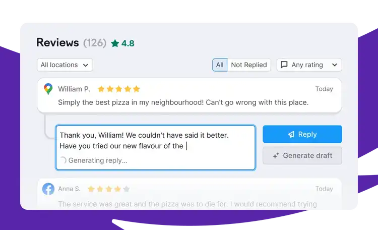 Replying to a review in Semrush Local