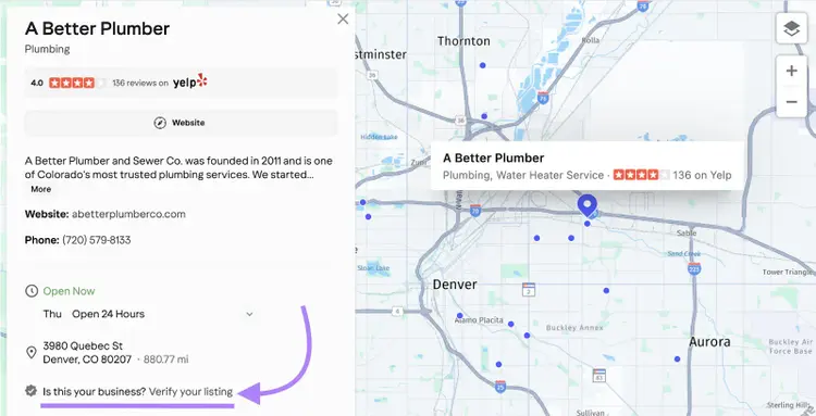 Verify listing is shown in the business profile on the Local maps page.
