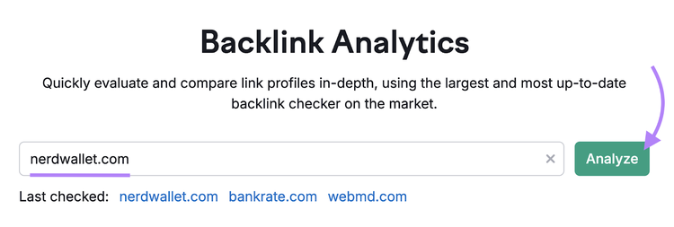 domain entered into Backlinks tool