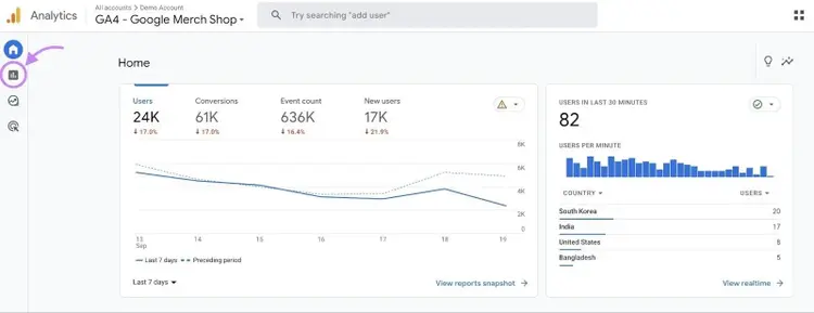 Navigate to Reports in Google Analytics