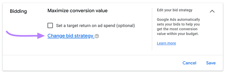 “Change bid strategy" link