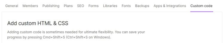 "Add custom HTML & CSS" section in Webflow